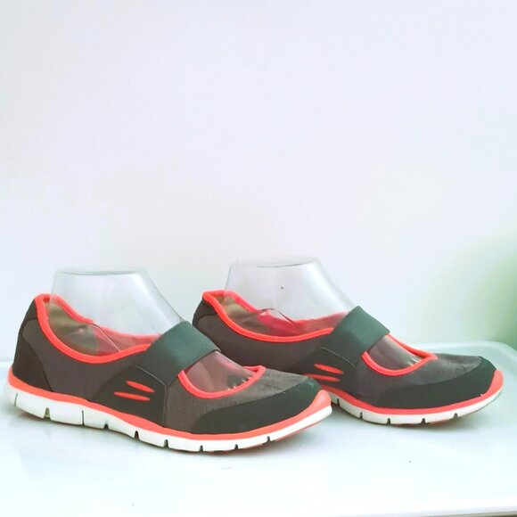 Skechers Shoes - Skechers Flex Asana Womens Shoes 8 Gray Orange Mary Jane Slip On Elastic Strap